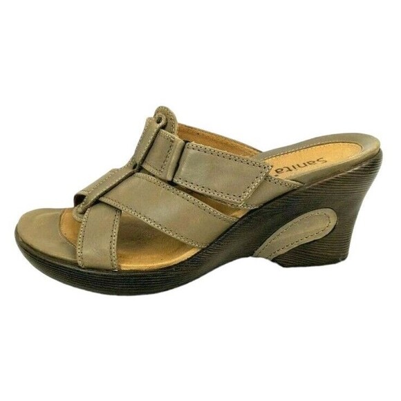 Sanita Wedge Slide Sandals  Women's Size EUR 41 / US 10.5  Heels Taupe Leather - Picture 2 of 9